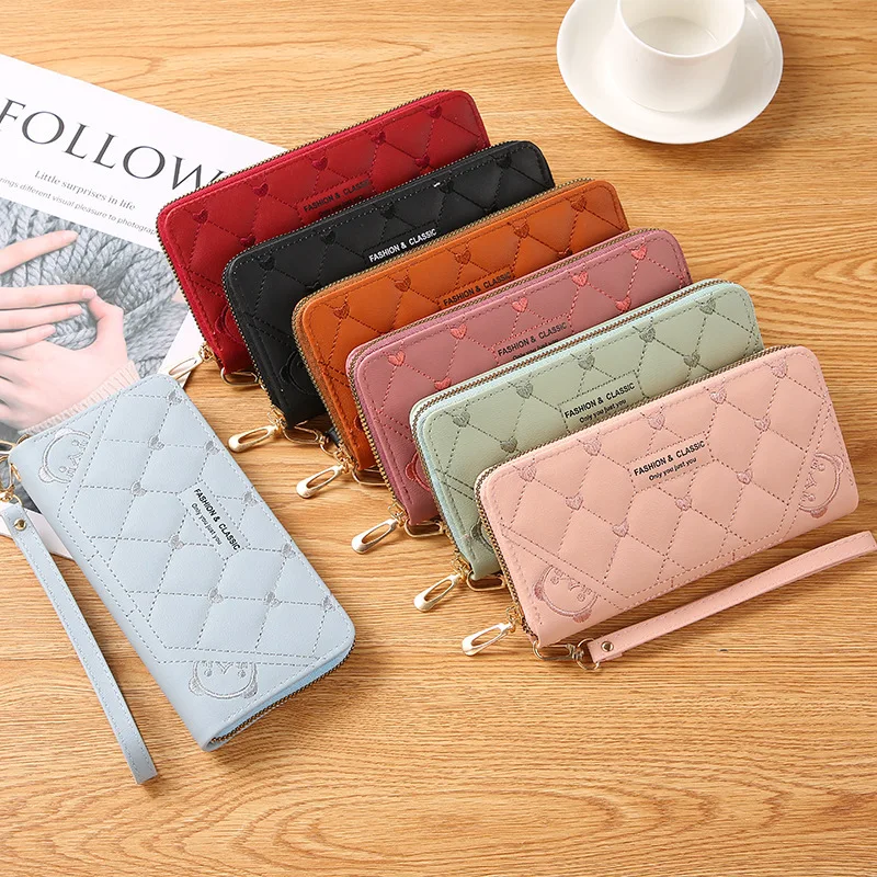 

Fashion Leather Wallets for Women's Embroidered Long Woman Zipper Wallet Female Coin Card Holder Purse Ladies Clutch Phone Bag