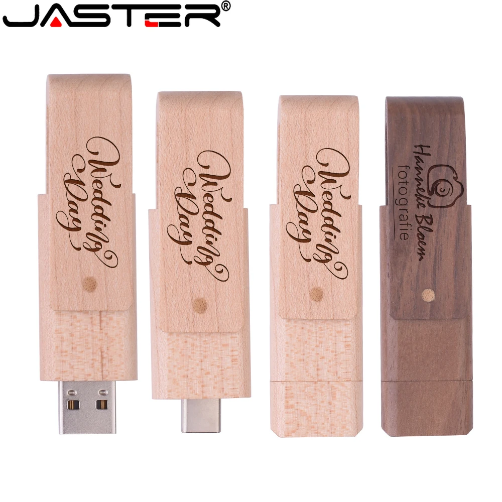 

JASTER USB Flash Drive TYPE-C 2 in 1 Memory Stick 2.0 Wooden/Bamboo Pendrive 4GB 8GB 16GB 32GB 64GB 128GB Free Logo Wedding Gift