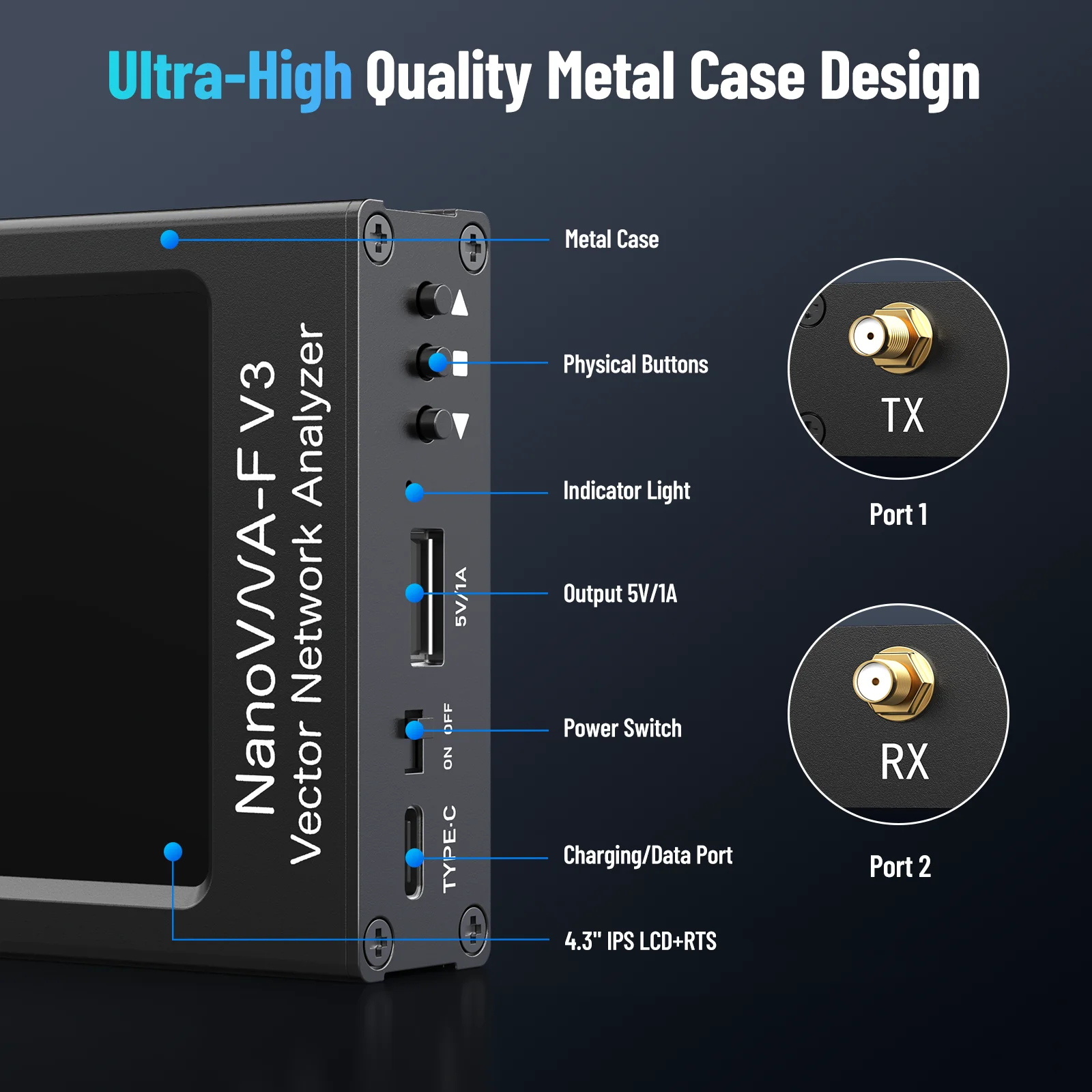 4.3 Inch NanoVNA-F V2/V3 Vector Network Analyzer 50KHz-3GHz/1MHz-6GHz HF VHF UHF VNA Antenna Analyzer 801 Scan Points