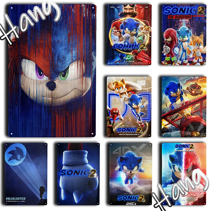 Металлический винтажный постер Moive Sonic 2 Оловянная табличка для кофе спальни