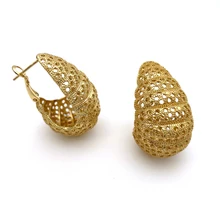 Gold Plated Round Earrings For Women Girls African Fashion Jewelry Cutout Copper Earrings Wedding Party Gifts