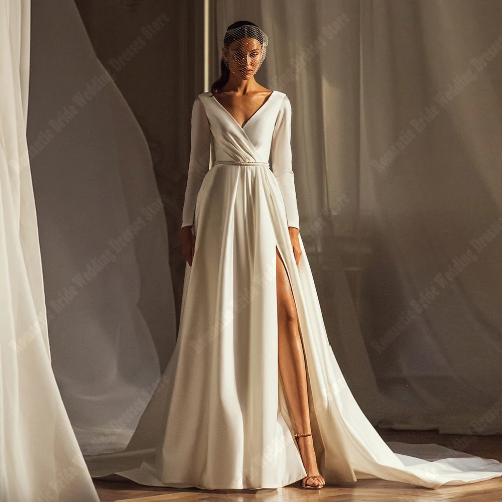 Simplicity Long Sleeves Women Wedding Dresses Popular A-Line Bridal Gowns Elegant Plus Size Princess Ball Vestidos De Novia 2025 4