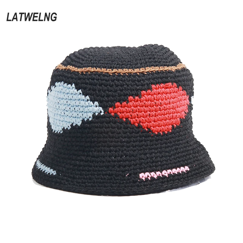 Fashion Crochet Black Bucket For Women Luxury Designer Brand Flower Pattern Knitted Caps Plaid Hats Beanies Japanese Hat 1