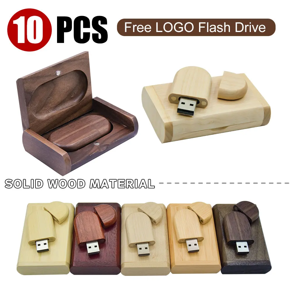 나무 USB 플래시 드라이브, 펜드라이브 2.0, 4GB, 8GB, 16GB, 32GB, 64GB, 128GB 메모리 스틱, 결혼 선물, 로트당 10 개 (무료 로고)