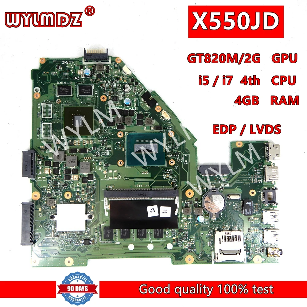 

Материнская плата для ноутбука X550JD EDP/LVDS GT820M/2G i5/I7CPU 4 Гб RAM Материнская плата Asus X550J X550JK FX50J A550J K550J X550JX