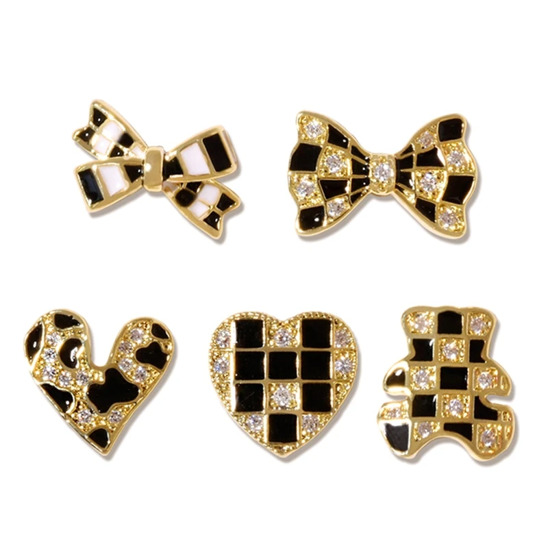 

Черно-белый плед с леопардовым принтом для дизайна ногтей с цирконами Набор из 3 медведей с бантиком