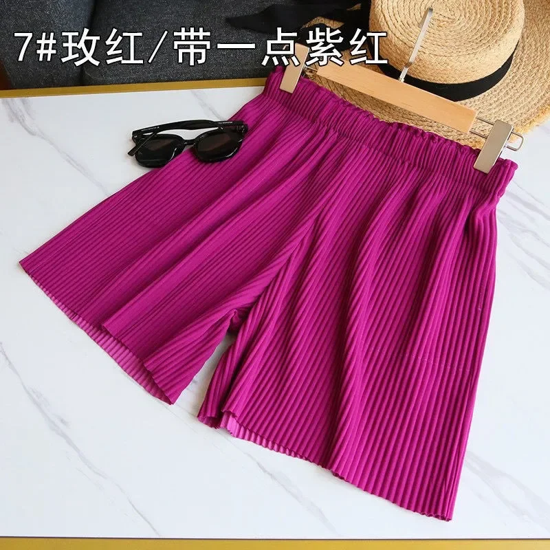 

Women's Pleated Shorts Summer Casual High Waist Five-point Pants Ladies Ice Silk Wide-leg Pants Loose Thin Girls Gift Tide Skirt