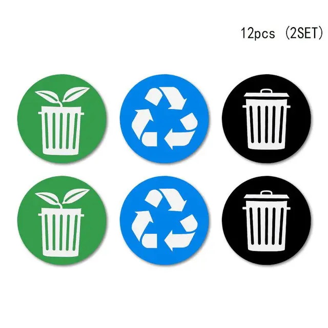 12pcs Diameter 10CM PVC Recycle Trash Bin Sticker Vinyl Stickers Decals