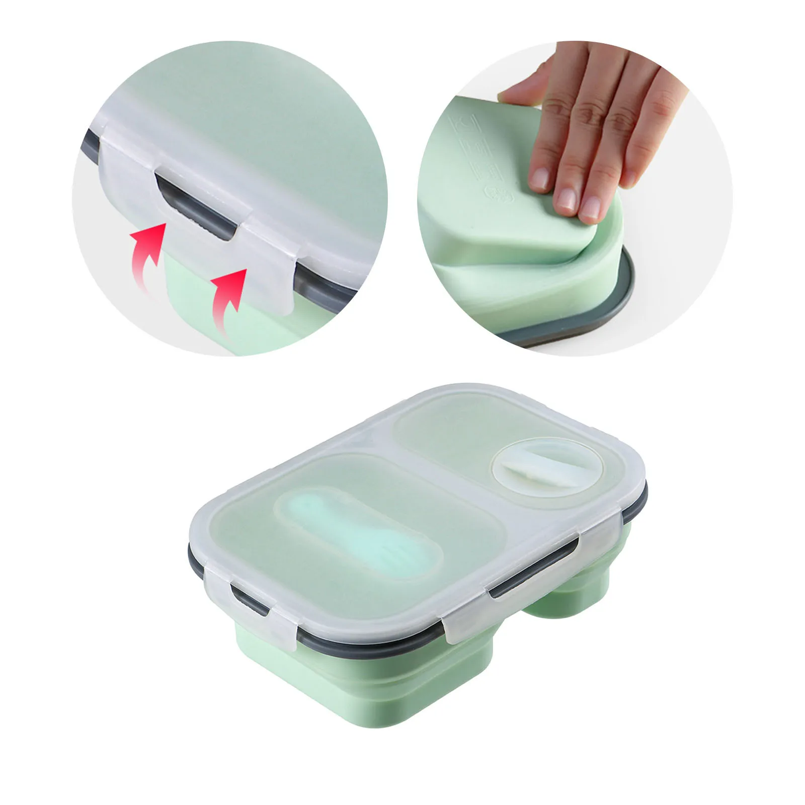 Silicone Folding Lunch Box Rectangular Compartment Portable Sealed Lunch Box Insulation Food Organizer for Pantry