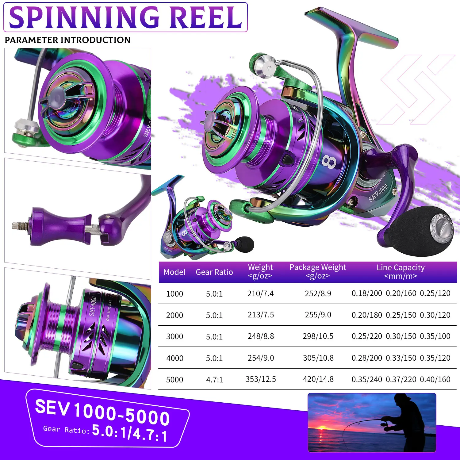 Spinning Fishing Reels Sougayilang 1000-5000 Spinning Fishing Reel 5.2:1 High Speed Ratio EVA Grip Max Drag 12kg Handle Right/Left Carp Fishing Reel