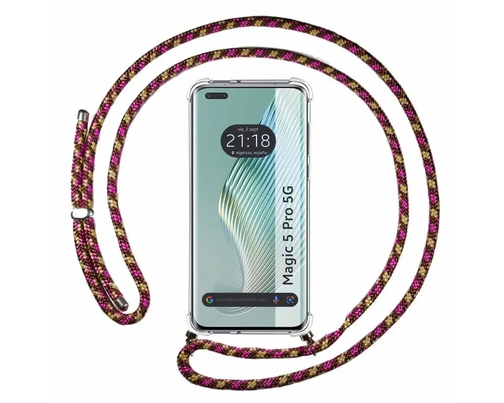 Huawei Honor Magic 5 Pro 5G Funda Colgante transparente con cordón color  Verde / Dorado