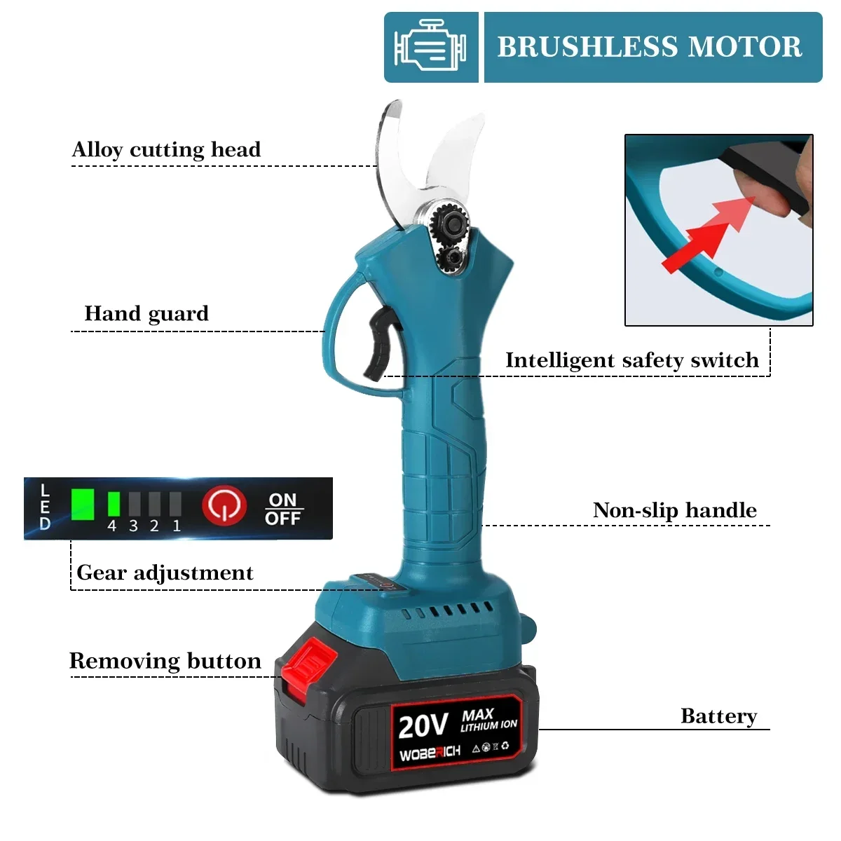 21V Cordless Electric Pruner Pruning Shear Efficient Fruit Tree Bonsai Pruning Branches Cutter Landscaping Tool For Makita 3