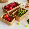 Handwoven Rectangular Rattan Wicker Basket Fruit Tea Snack Bread Picnic Cosmetic Storage Box Kitchen Supplies Household Tools 2
