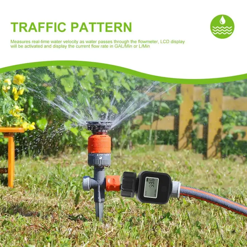 LCD 디스플레이가 있는 수류 계량기 계량기, 잔디밭용 수류 계량기 트랙, 갤런/리터 소비 및 유속