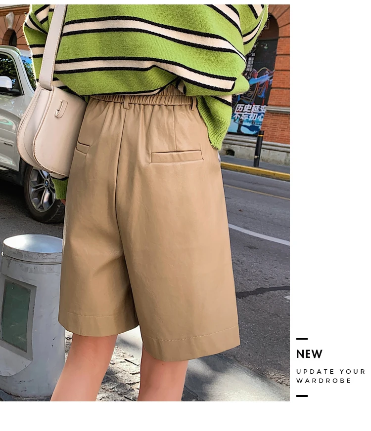 England Style Pu Leather Shorts Women High Quality Wide Leg Faux Leather High Waist Plus Size Loose Short Femme Shorts Feminino women's swim shorts