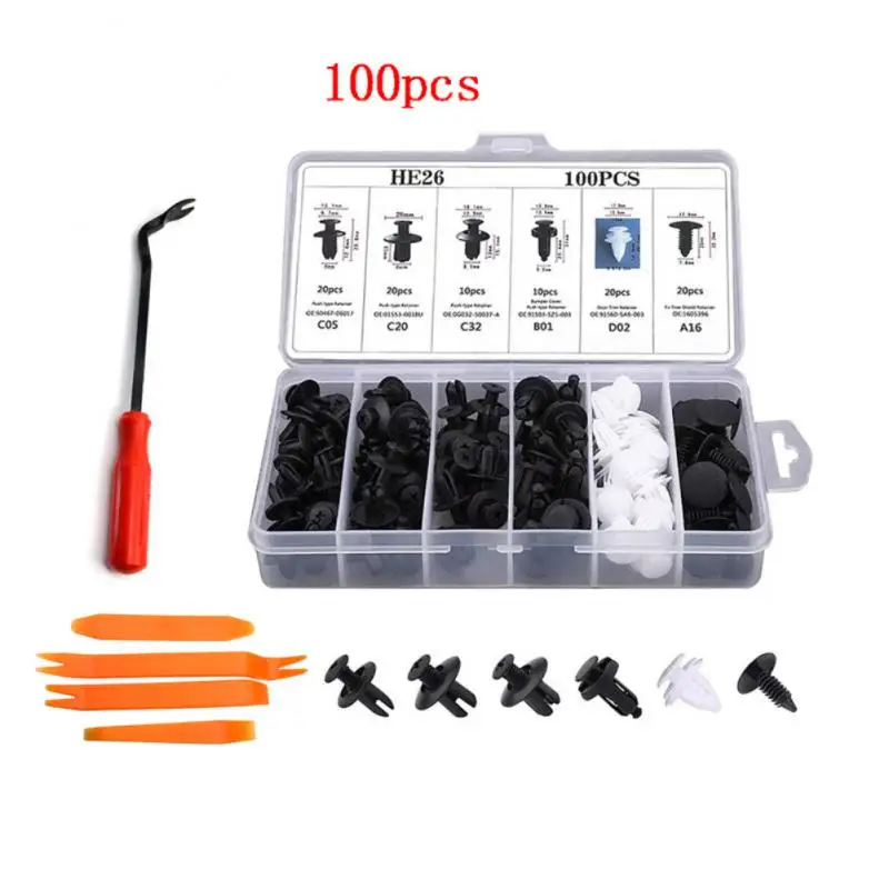 

100pcs 6 Size Car Fastener Clip Buckle Set Nylon Body Retainer Push Rivet Pin Bumper Door Trim Panel Retainer Buckle Mixed Kit