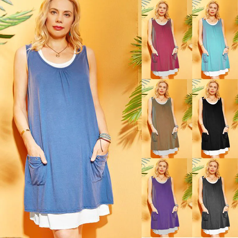

Повседневное платье для женщин, летняя однотонная одежда, платья миди без рукавов, комплект из двух предметов, Vestidos Para Mujer, халат для женщин