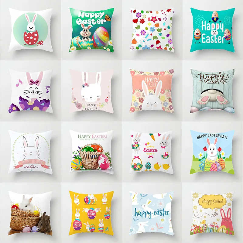 

45*45cm Easter Plush Pillowcase Bunny Easter Party Decor For Home Eggs Rabbit Seat Cushion Cover Office Backrest Pillow Cover