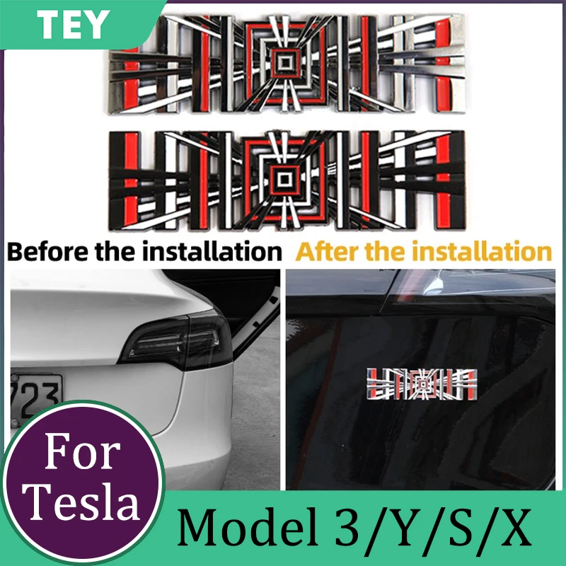 

Tesla Car Tail Tag Logo Grid Metal Letter Sticker For Tesla Model 3 S Y X Body Decals Accessories Auto Plaid Exterior Parts
