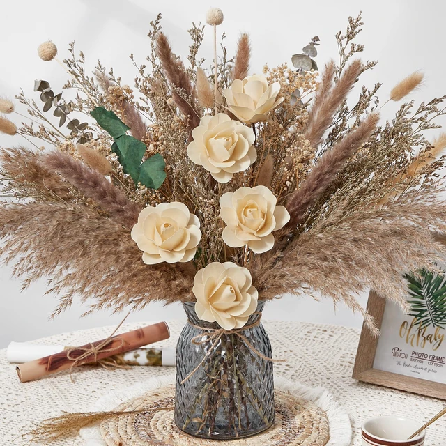 Natural Dried Pampas Grass Bouquet Decor, 8 Varieties Flowers for Vase,  Dried Floral Arrangements for Home Wedding Table Decor - AliExpress