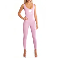 Womens Sleeveless Sexy Latex Catsuit Ladies Tank Dancewear Round neck Leotard Jumpsuit Faux Leather Novelty Bodycon Catsuit 7XL