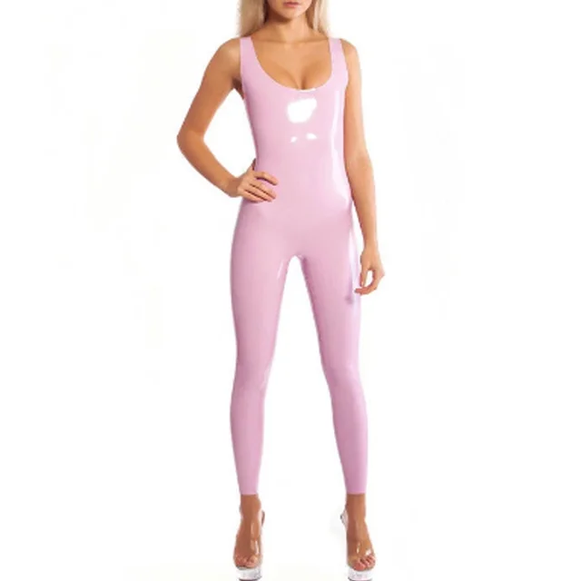 Womens Sleeveless Sexy Latex Catsuit Ladies Tank Dancewear Round neck Leotard Jumpsuit Faux Leather Novelty Bodycon Catsuit 7XL