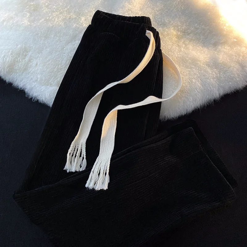 Men Casual Pants Students All-match Korean Style Plus Velvet Warm Winter New Ins Corduroy Popular Loose Bottoms Harajuku Design
