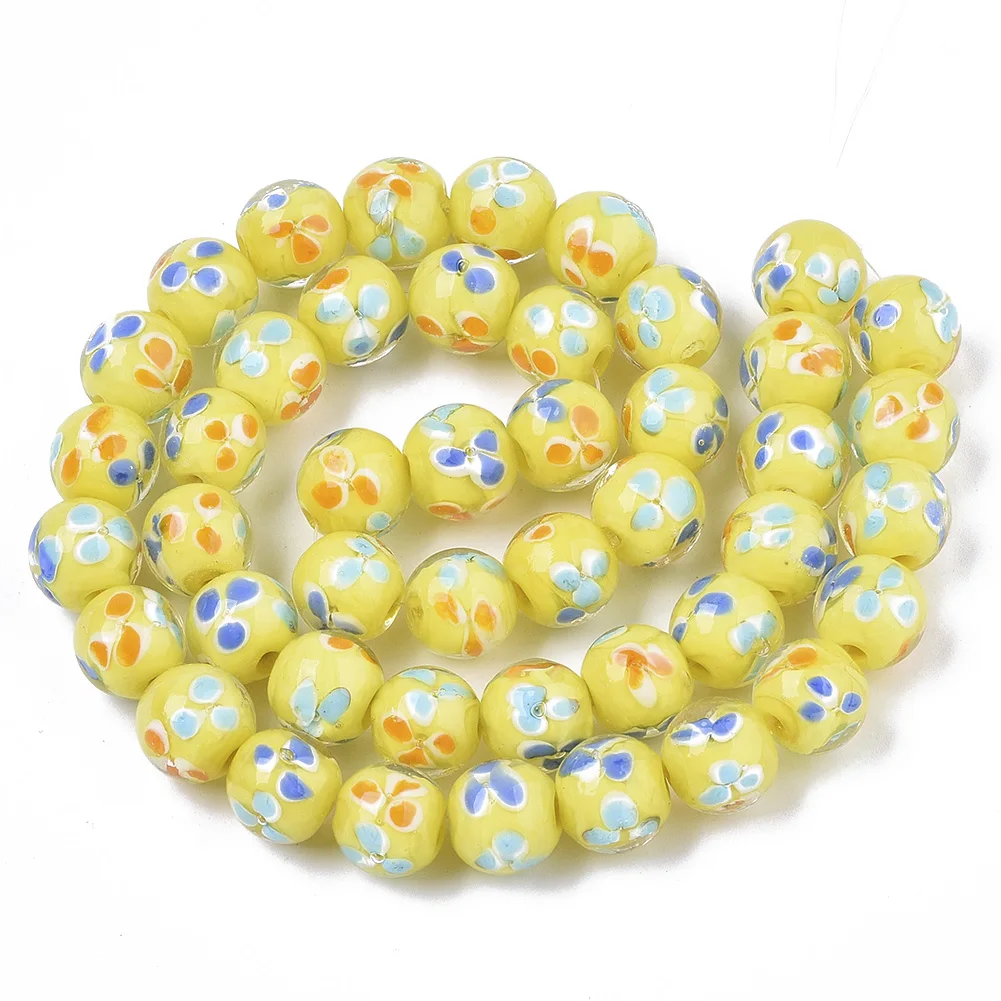 45pcs/Strand 12mm Colorful Inner Flower Round Handmade Lampwork Bead Strand Loose Beads for Bracelet Necklace DIY Jewelry Making