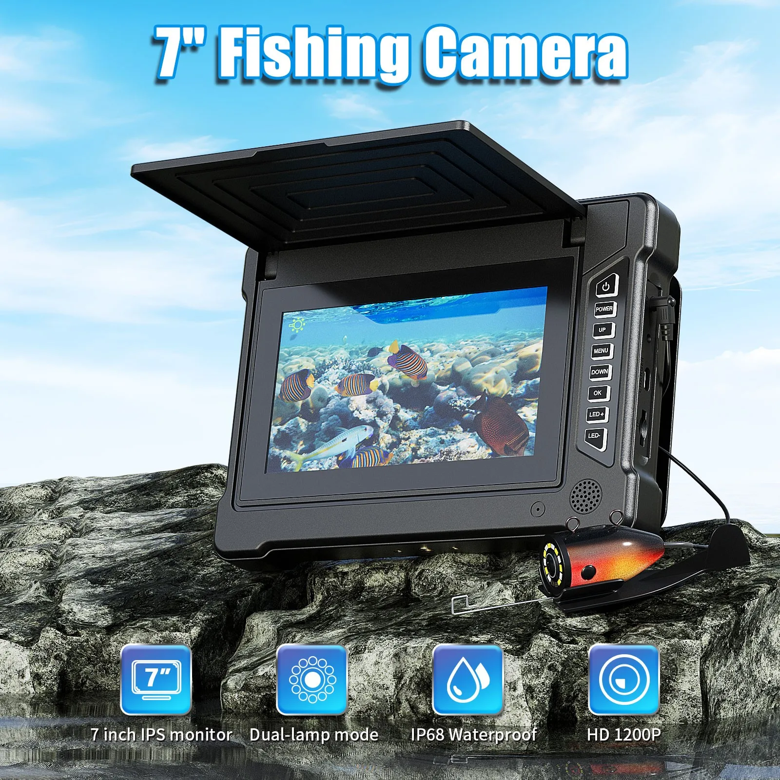 Caméra de pêche sous-marine 7 pouces IPS avec câble 15-50m - Vision nocturne et angle large 165°