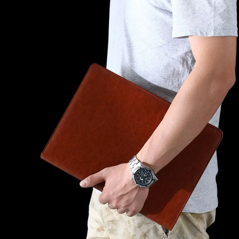 A4 PU Leather Padfolio Portfolio with Double Metal Clip and Memo Pad