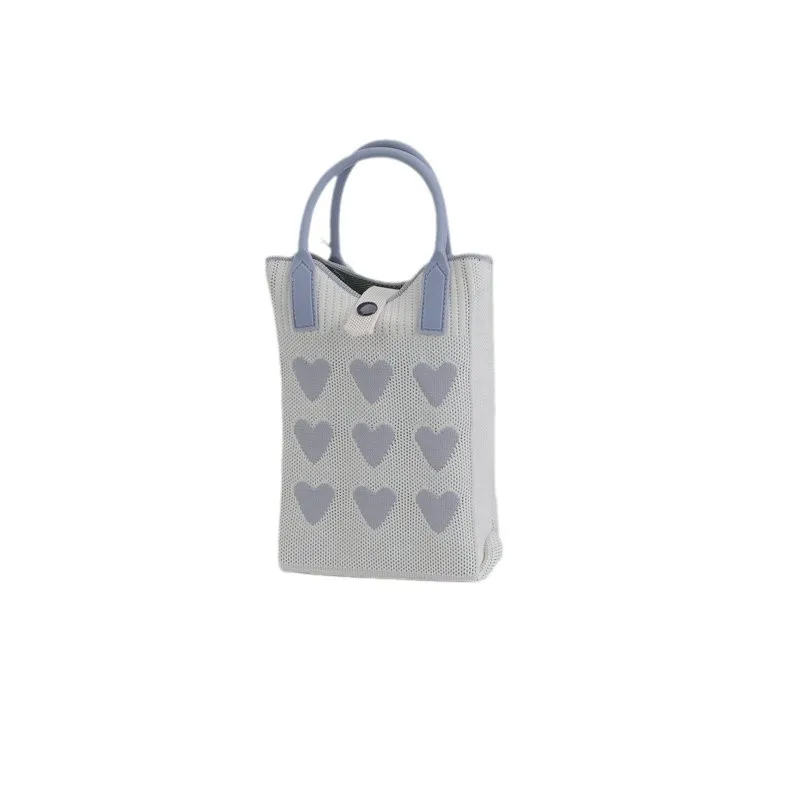 Knitted Crossbody Phone Bag-Love Heart Niche Shoulder Purse Lightweight Travel Essentials Organizer for Women Trendy Portable