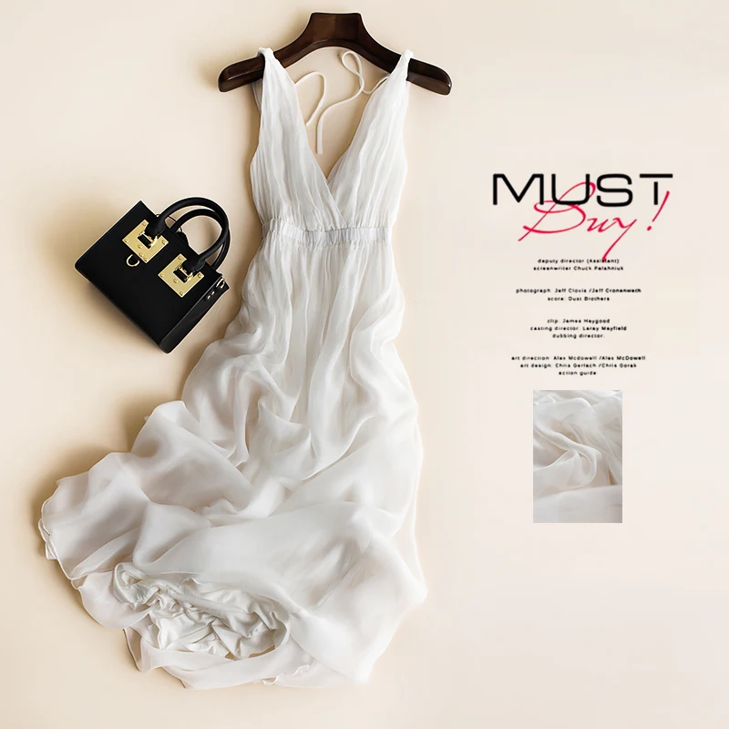 

Summer Sexy Dresses Women 100% Real Silk Dress Woman Clothes Beach Slim Maxi Dress Sleeveless Women's Dresses Vestido Mujer LM