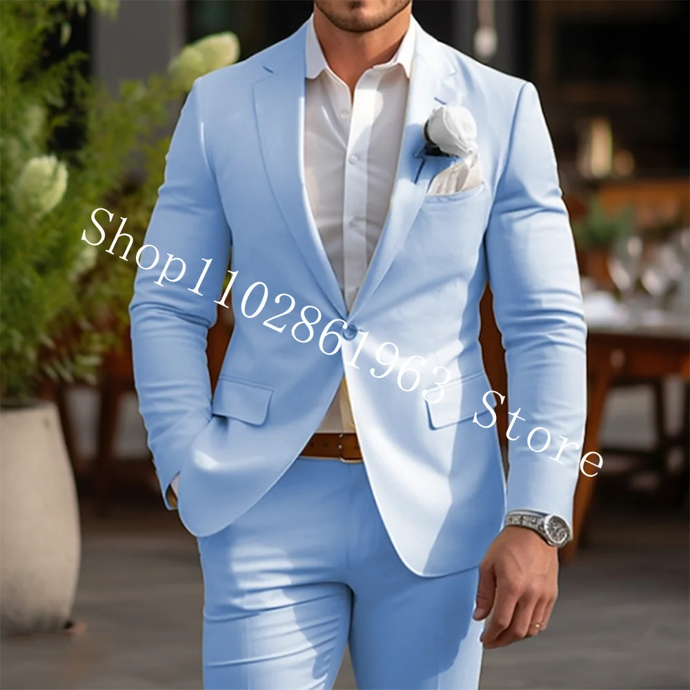 Handsome Casual 2 Pieces Suits For Men Wedding Tuxedos Blazer Groomsmen Bridegroom Tuxedos Jacket Pants Costume Homme Mariage