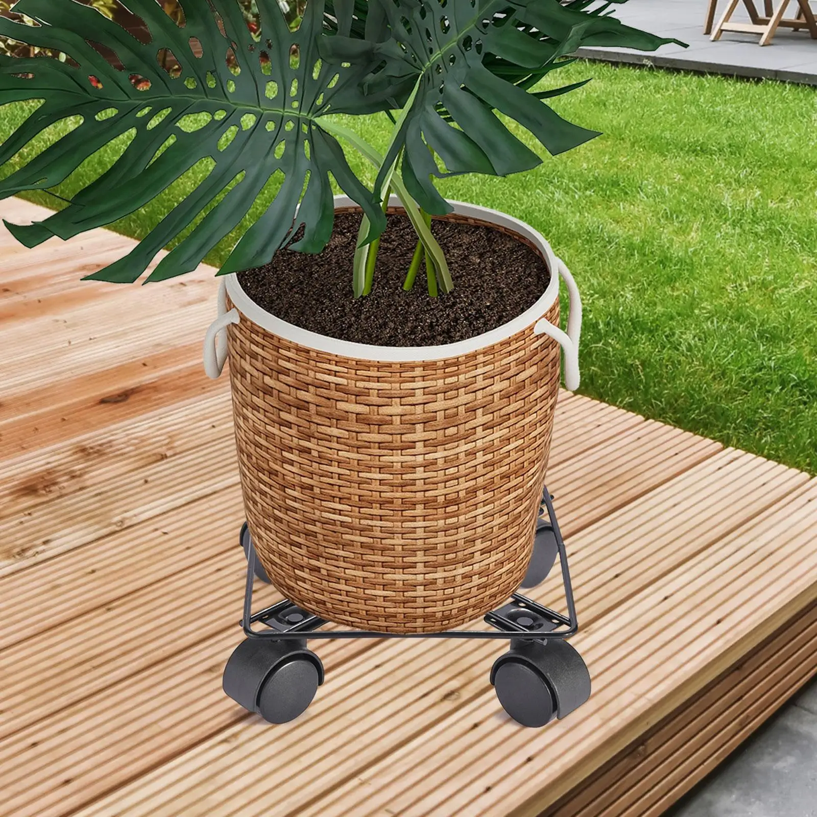 Potted Rolling Plant Stand Holder with 4 Casters Accessory Plant Tray Roller Versatile Pallet Trolley for Balcony Sturdy