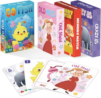 [Giochi di carte per bambini] Go Fish, Old Maid, Memory Match e Crazy 8s per bambini dai 4 agli 8 anni, divertenti giochi di carte per bambini piccoli per feste in famiglia