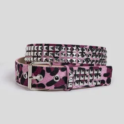 Punk Pink Fur Rivet Women's Belt - Hip Hop Y2K Goth Retro Waistband Accessory - 100cm (Purple)