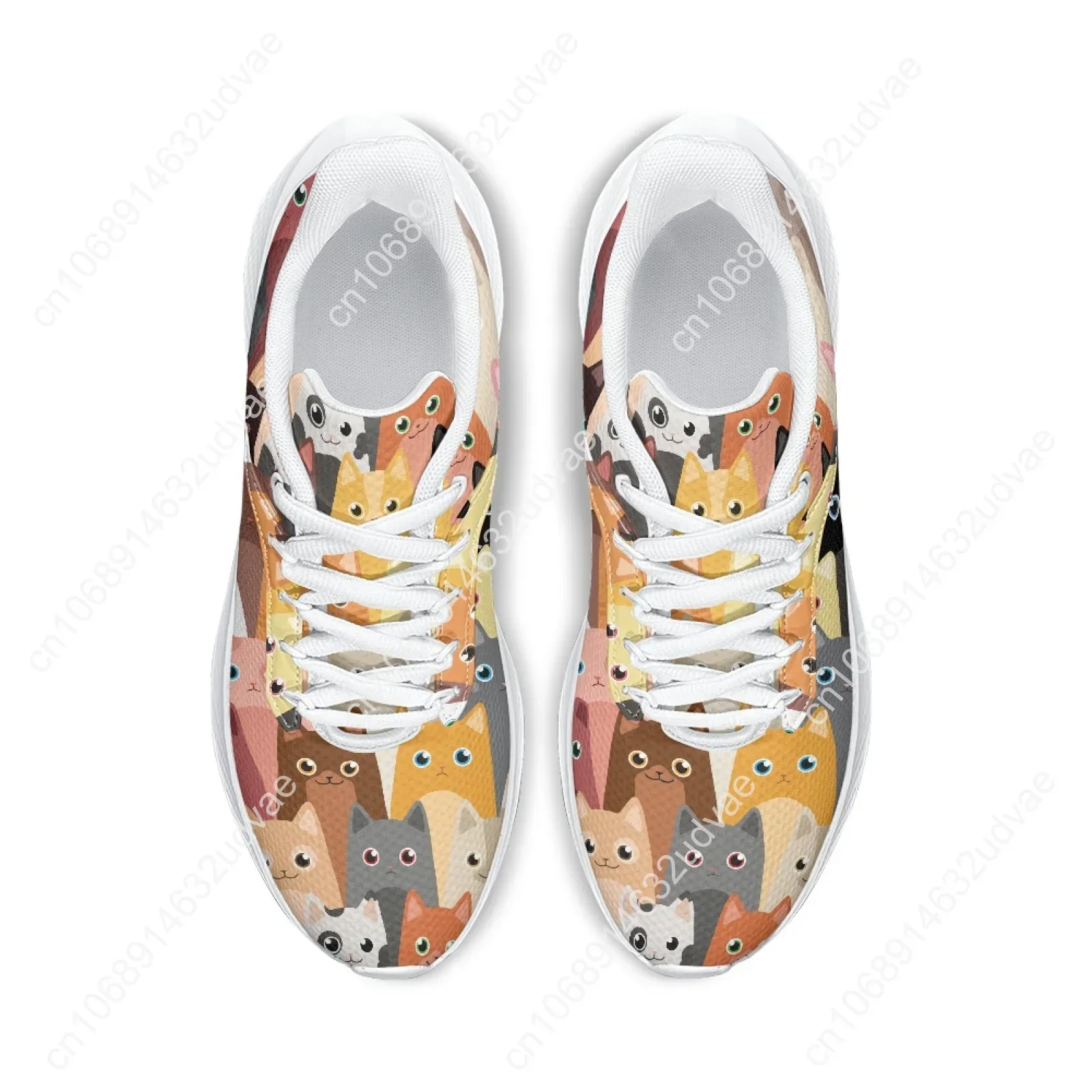 New Women's Sneakers Cute Cartoon Cat Designer Brand Shoes Girls Sneakers White Lace Up Casual Shoes Zapatos Mujer