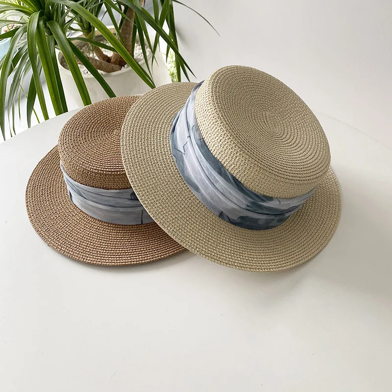 

Summer Flat Top Straw Hats For Women Temperament Fashiona Beach Sun Hat Female Elegant Holidays Boater Hat 20224 New