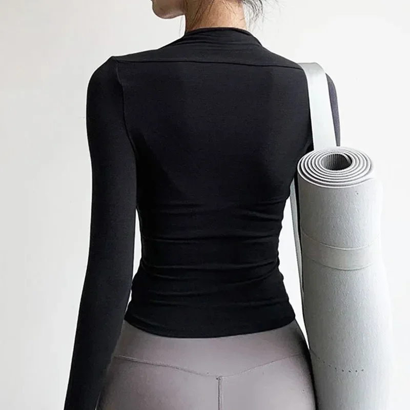Square Neck Slim Fit Quick Drying High Elastic Lightweight Women Long Sleeves T-shirt Fitness Dance Yoga Pilates Tops