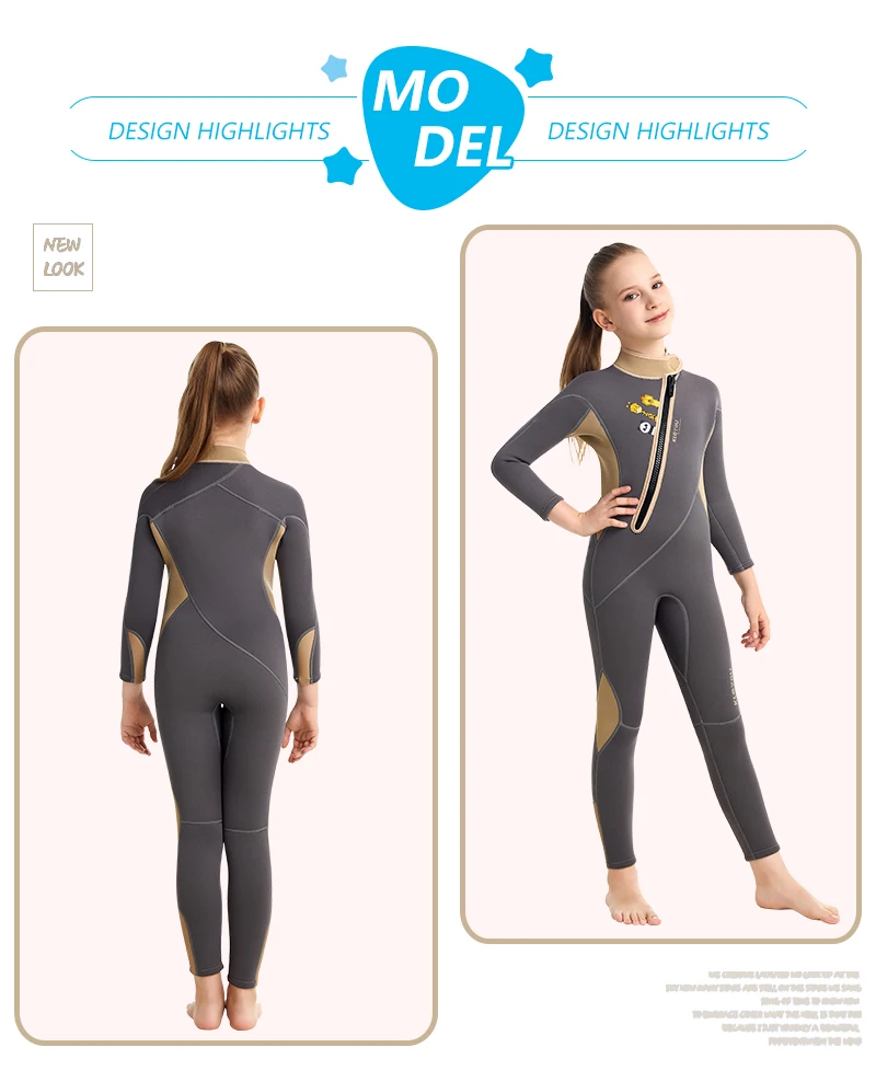 Kids Neoprene Swimsuit for Boys and Girls, Surfing Rash Guards Long Sleeves, Children Wetsuit for Diving, Scuba, Freediving