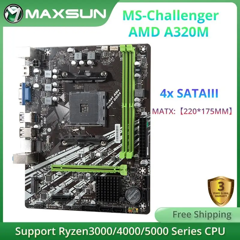 

Материнская плата Top MAXSUN New Challenger AMD A320M.2-VH поддерживает Ryzen CPU двухканальная Память DDR4 USB3.1 для настольных компьютеров