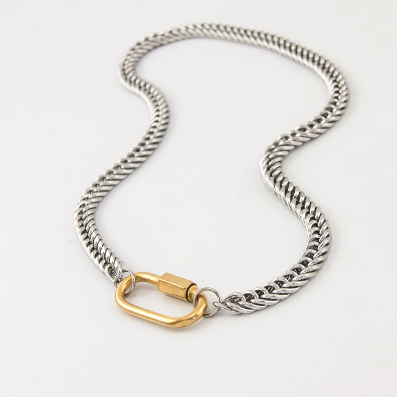 Women Men Statement Stainless Steel Carabiner Clasp Necklace Chunky Thicker Heavy Chain Golden  Jewelry Collar Choker