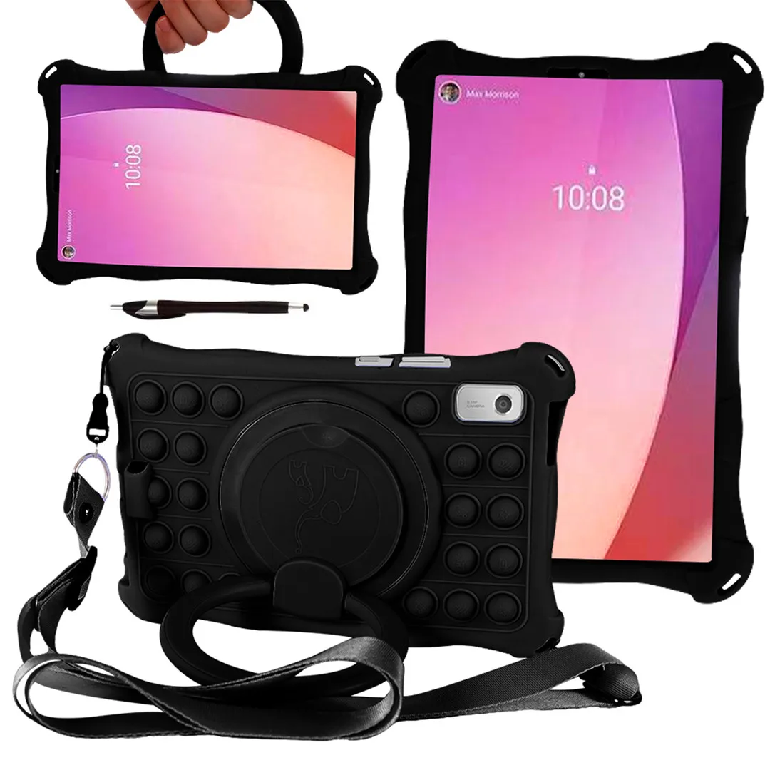 Kids-Friendly Soft Bubble Silicone Tablet Case with Stand & Shoulder Strap