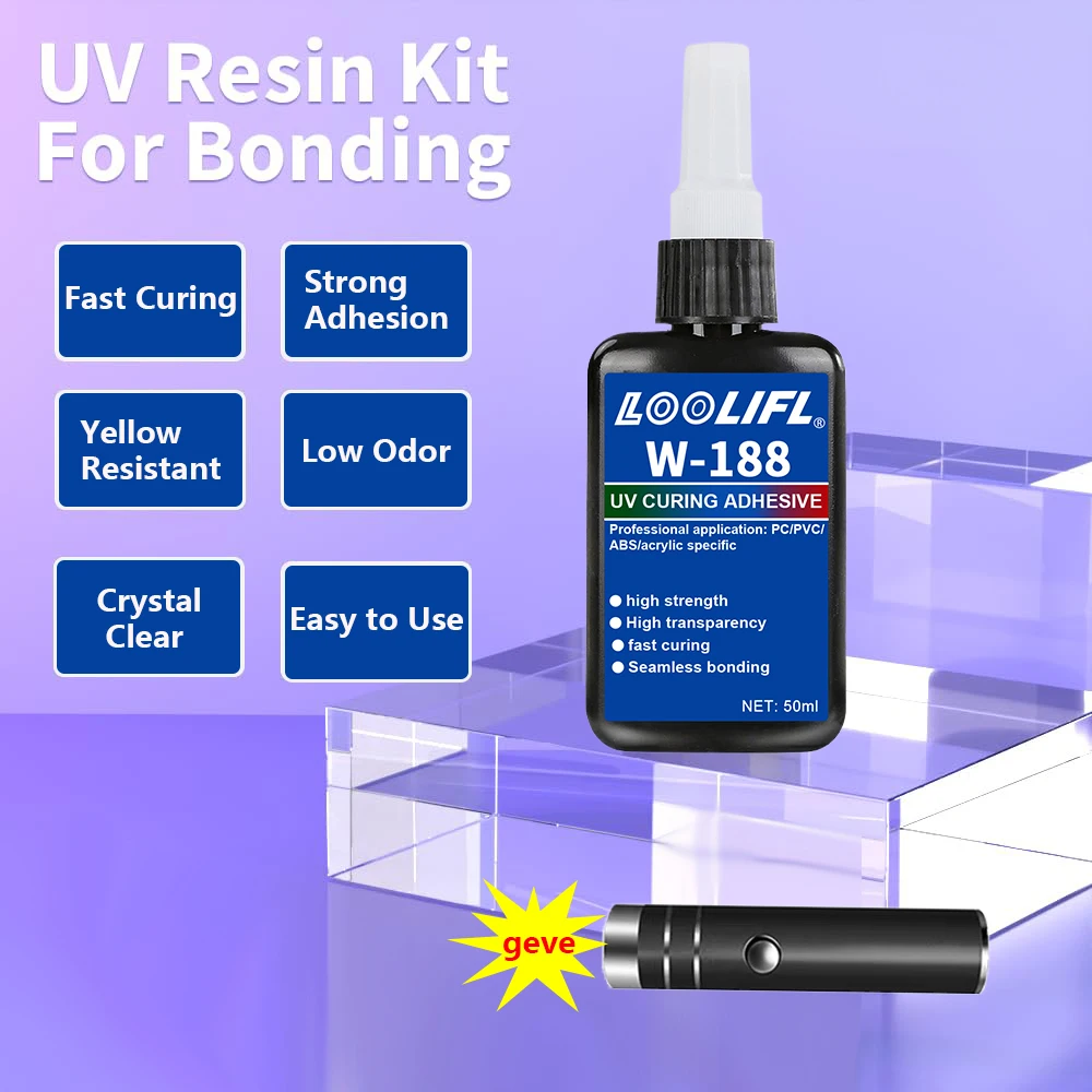 UV Resin Kit 50g with Light 5-second Fast Curing UV Glue for Jewelry Acrylic Glass Craft DIY