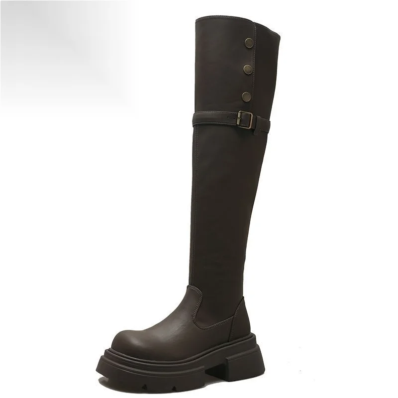 Knielang für Damen im Herbst-Winter, neuer Instagram-Zweiteiler, faltbar, Knight High 2024, kleine Stiefel mit dicken Sohlen_voghion.com