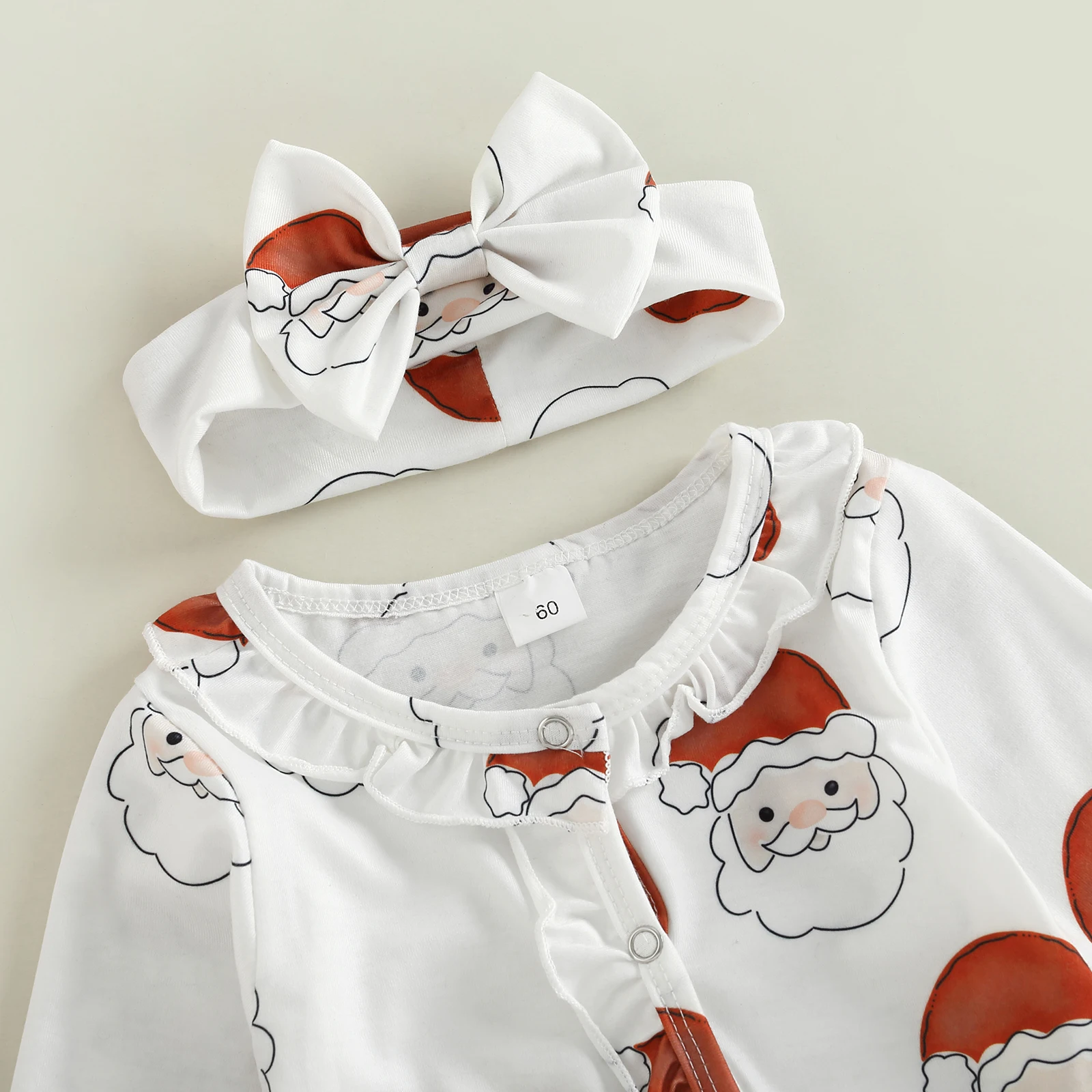 Citgeett Autumn Christmas Newborn Baby Girls Jumpsuits Outfit Printed Long Sleeves Footed Romper and Headband Set