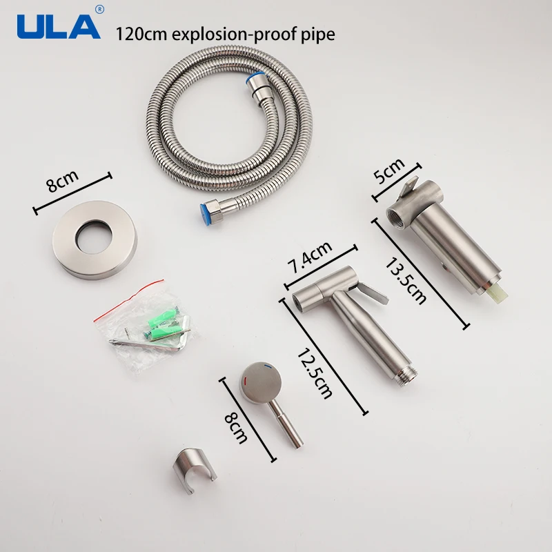 ULA Bidet Faucet Stainless Steel Portable Toilet Bidet Sprayer Set Toilet Faucet Hygienic Shower Hot Cold Water Shoer Head 6