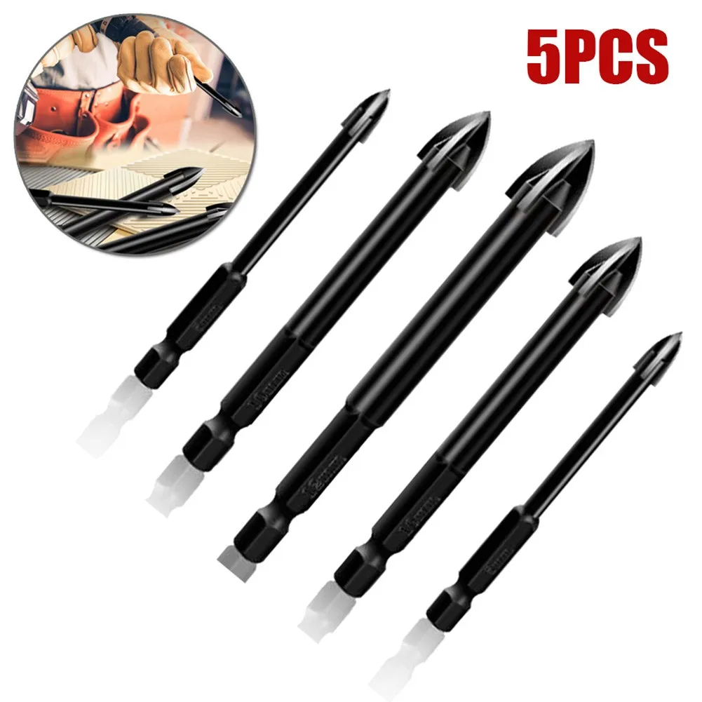 

5Pcs Carbide Drill Bits 5/6/8/10/12mm 4 Cutting Edges Tile Porcelain Set Ceramic Glass Wood Hole Opener For Hand Electric Drills