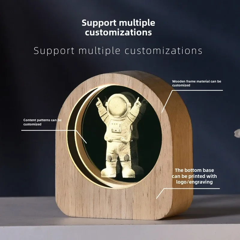 Creative Wooden Luminous Base 3D Carved Crystal Ball Desktop Decoration Gift Small Night Light Bedside Office Decoration Gift