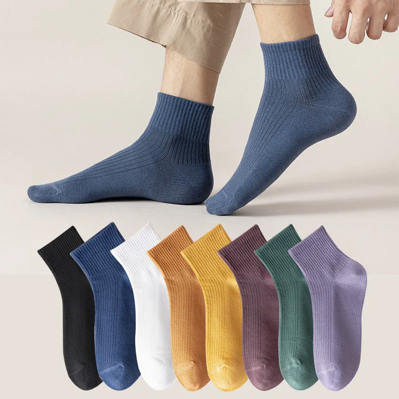 Fashion Men's Socks Solid White Black Blue Cotton Breathable Crew Socks Men Business Male Knitting Harajuku Streetwear Long Sock image